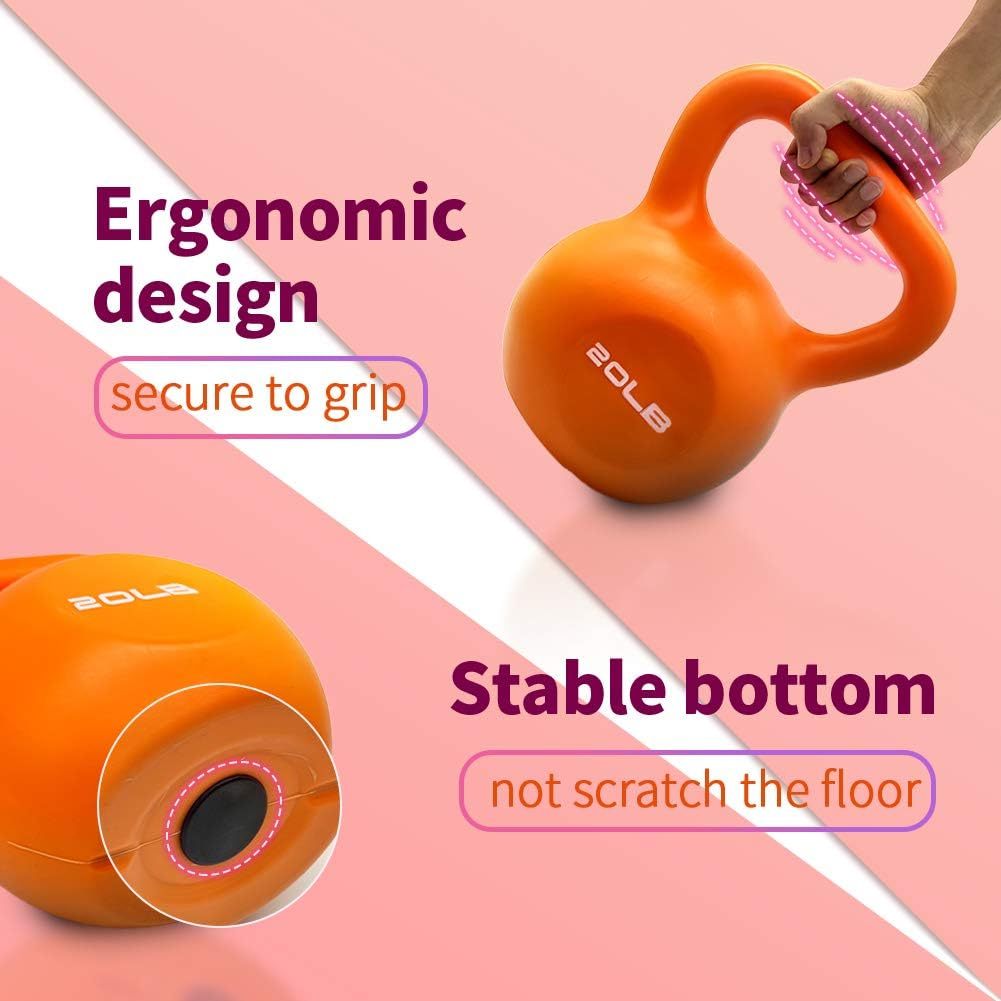 20lbs Kettlebell Set, Strength Training Kettlebells Weight Set For Women, Vinyl Coated Kettle Bell For Home Gym Workout Weight Lifting Equipment, Comfortable Grip Wide Handle Weights