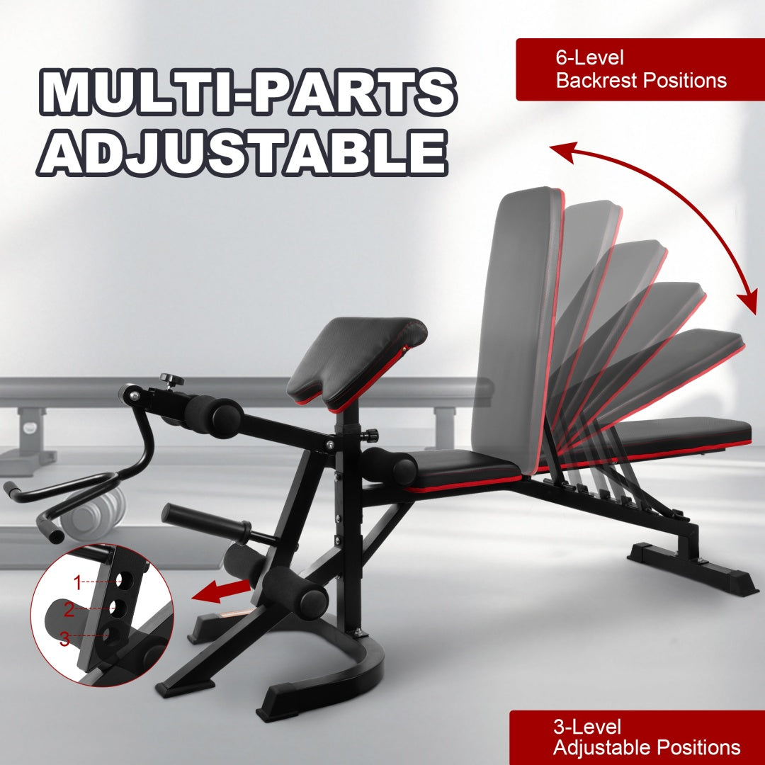 Adjustable Weight Bench Combo with Squat Rack & Leg Extension
