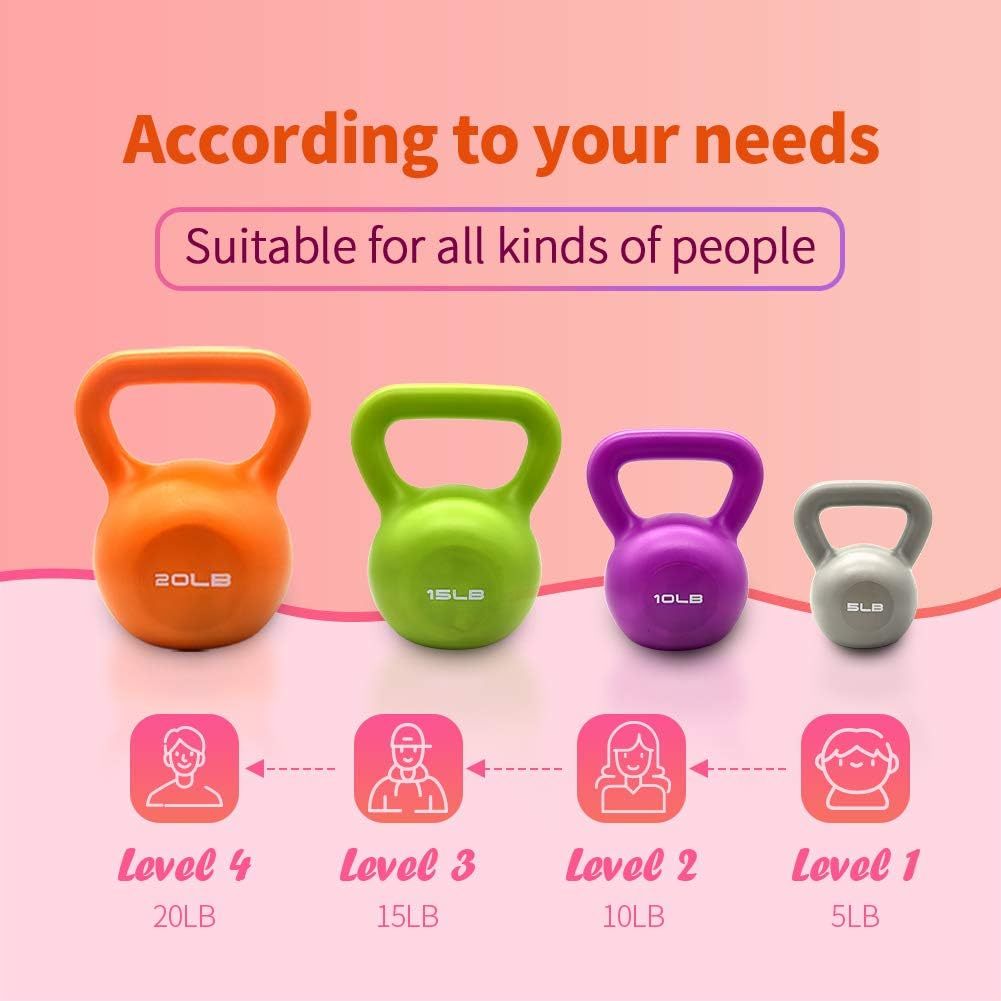 20lbs Kettlebell Set, Strength Training Kettlebells Weight Set For Women, Vinyl Coated Kettle Bell For Home Gym Workout Weight Lifting Equipment, Comfortable Grip Wide Handle Weights