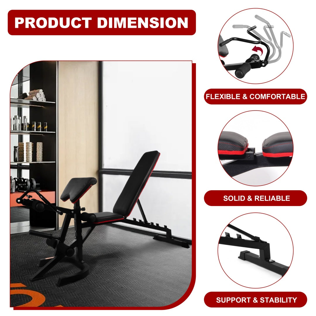 Adjustable Weight Bench Combo with Squat Rack & Leg Extension