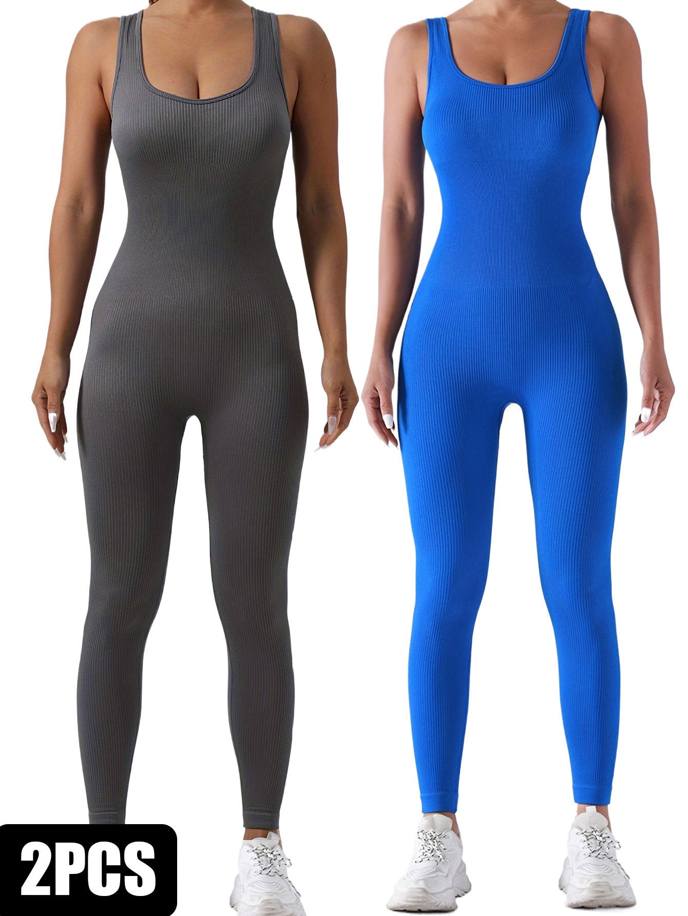 Women's Ribbed Seamless Jumpsuit, 2-Pack Activewear