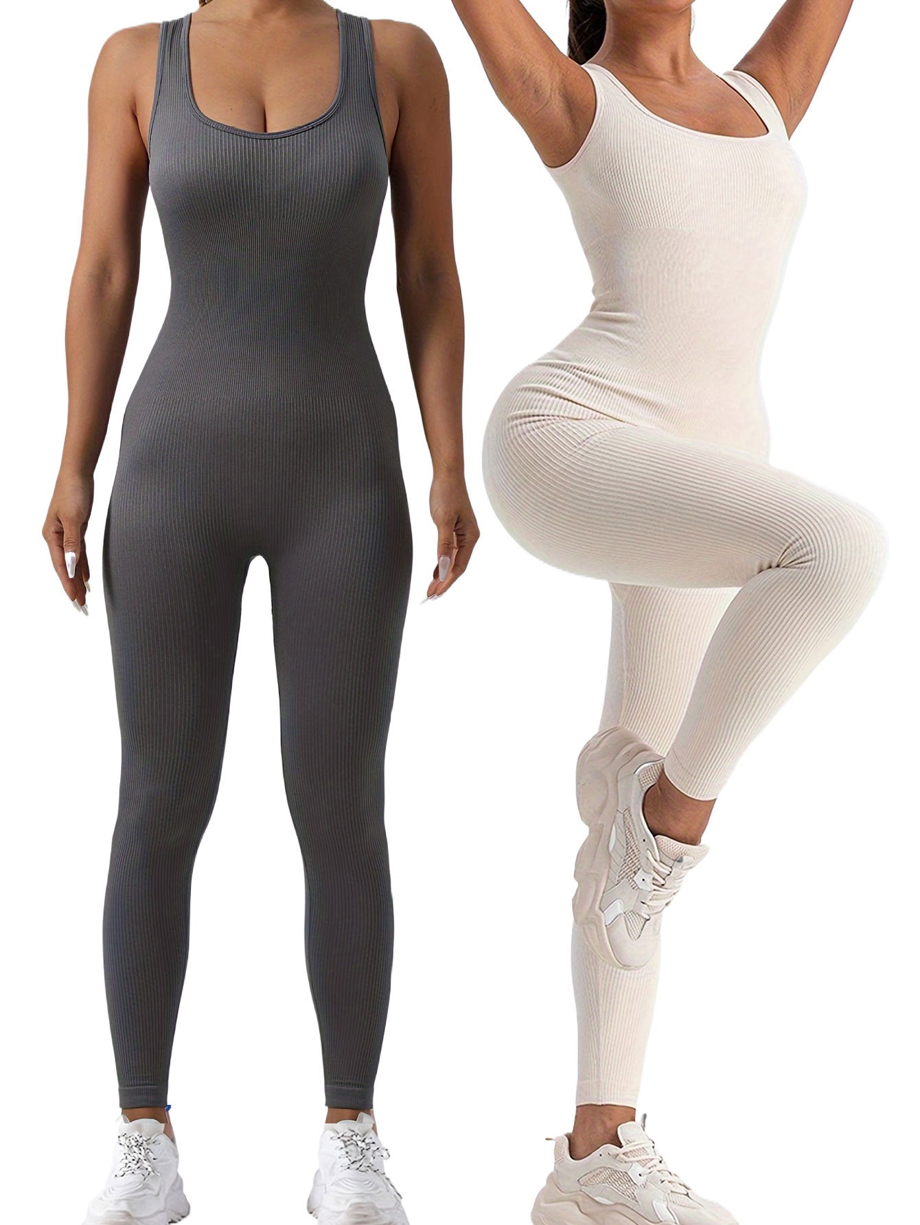 Women's Ribbed Seamless Jumpsuit, 2-Pack Activewear