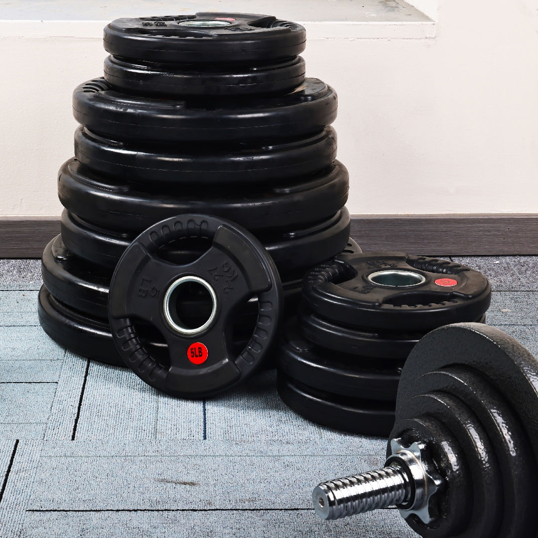 Rubber-Coated Cast Iron Weight Plates, Standard & Olympic
