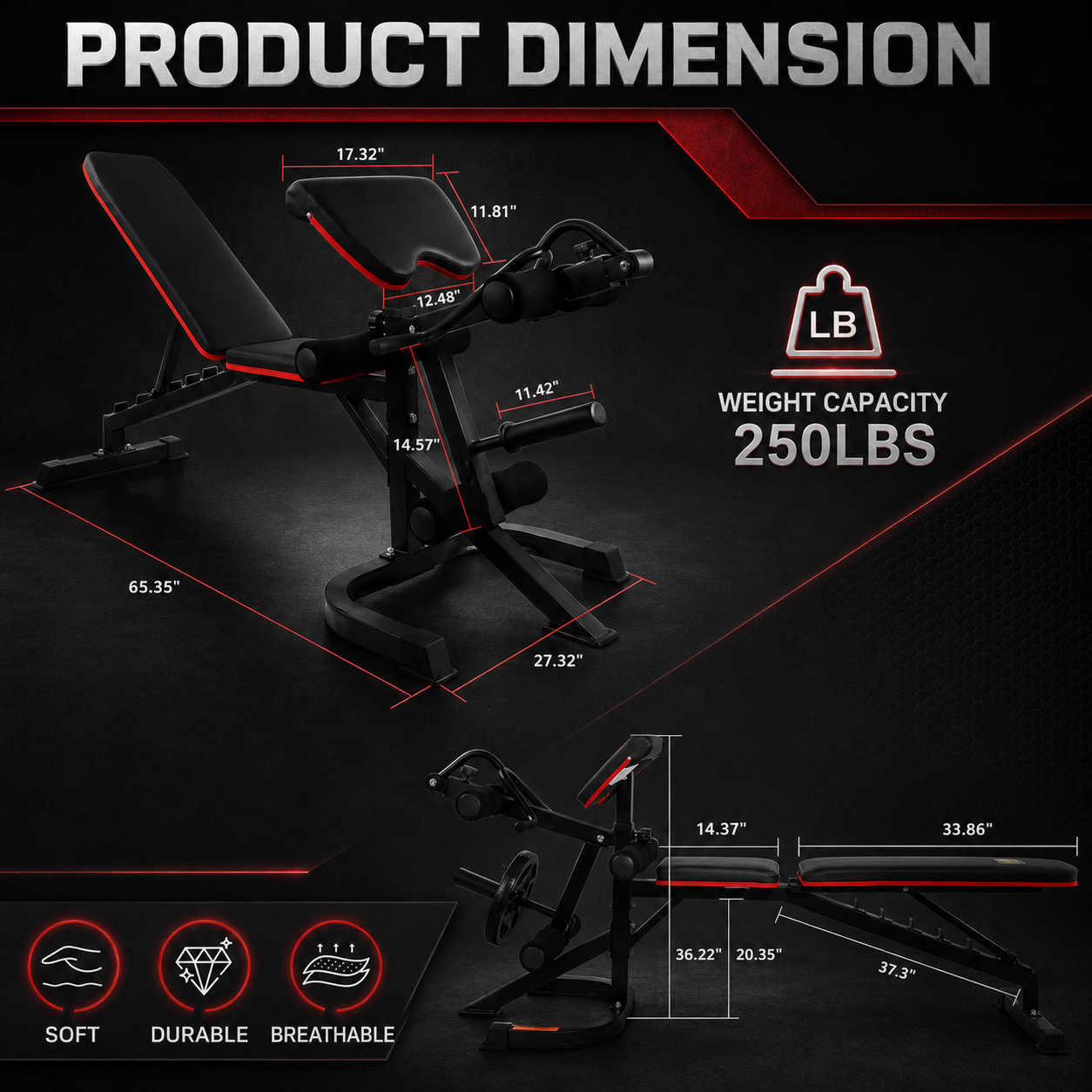 Adjustable Weight Bench Combo with Squat Rack & Leg Extension