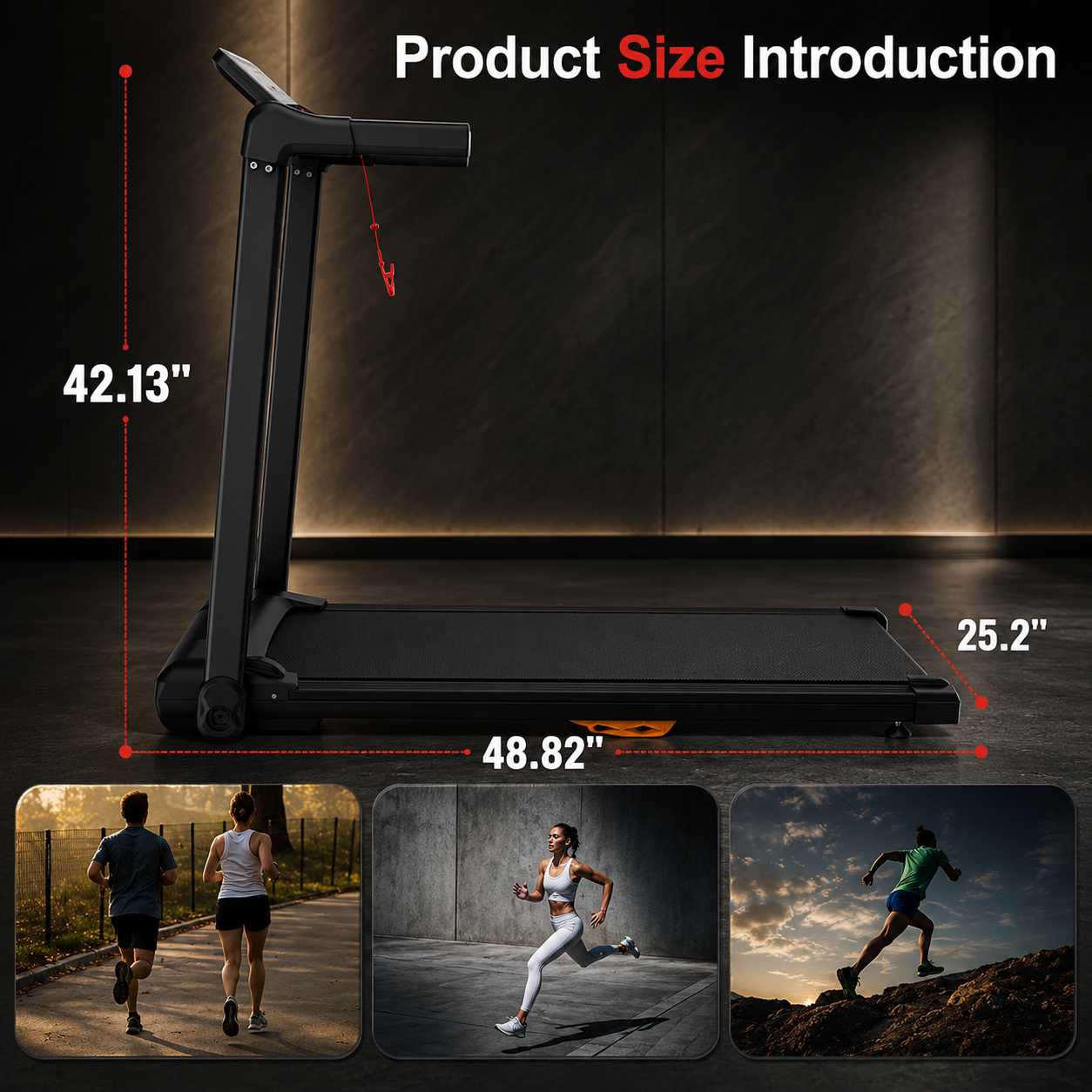 Folding Incline Treadmill 2.5HP with Bluetooth & Heart Rate Sensor