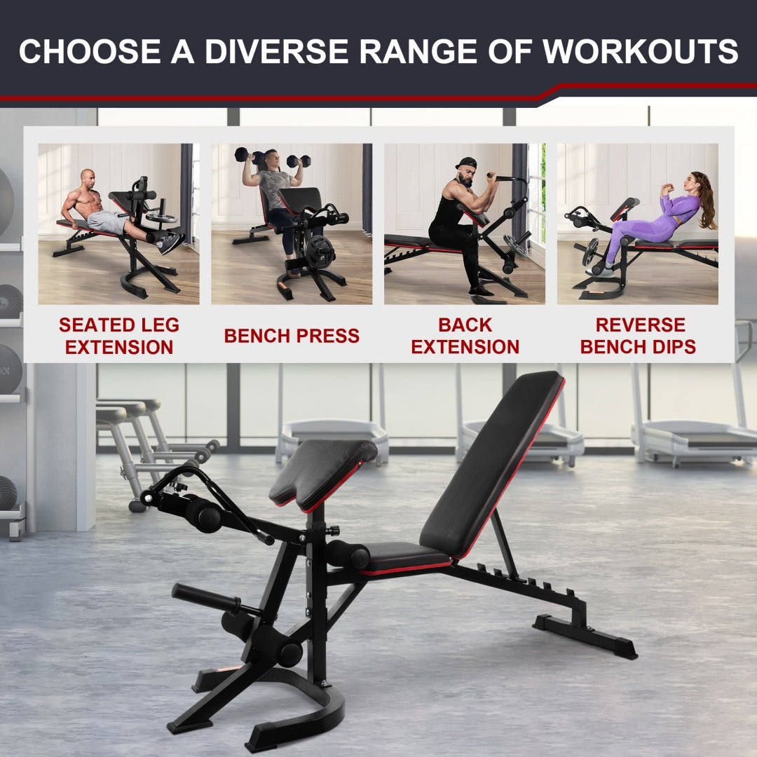 Adjustable Weight Bench Combo with Squat Rack & Leg Extension